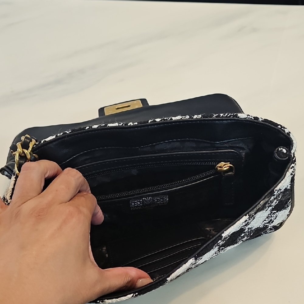 Karl Lagerfeld Black and White Plaid Shoulder Bag - Picture 4 of 5
